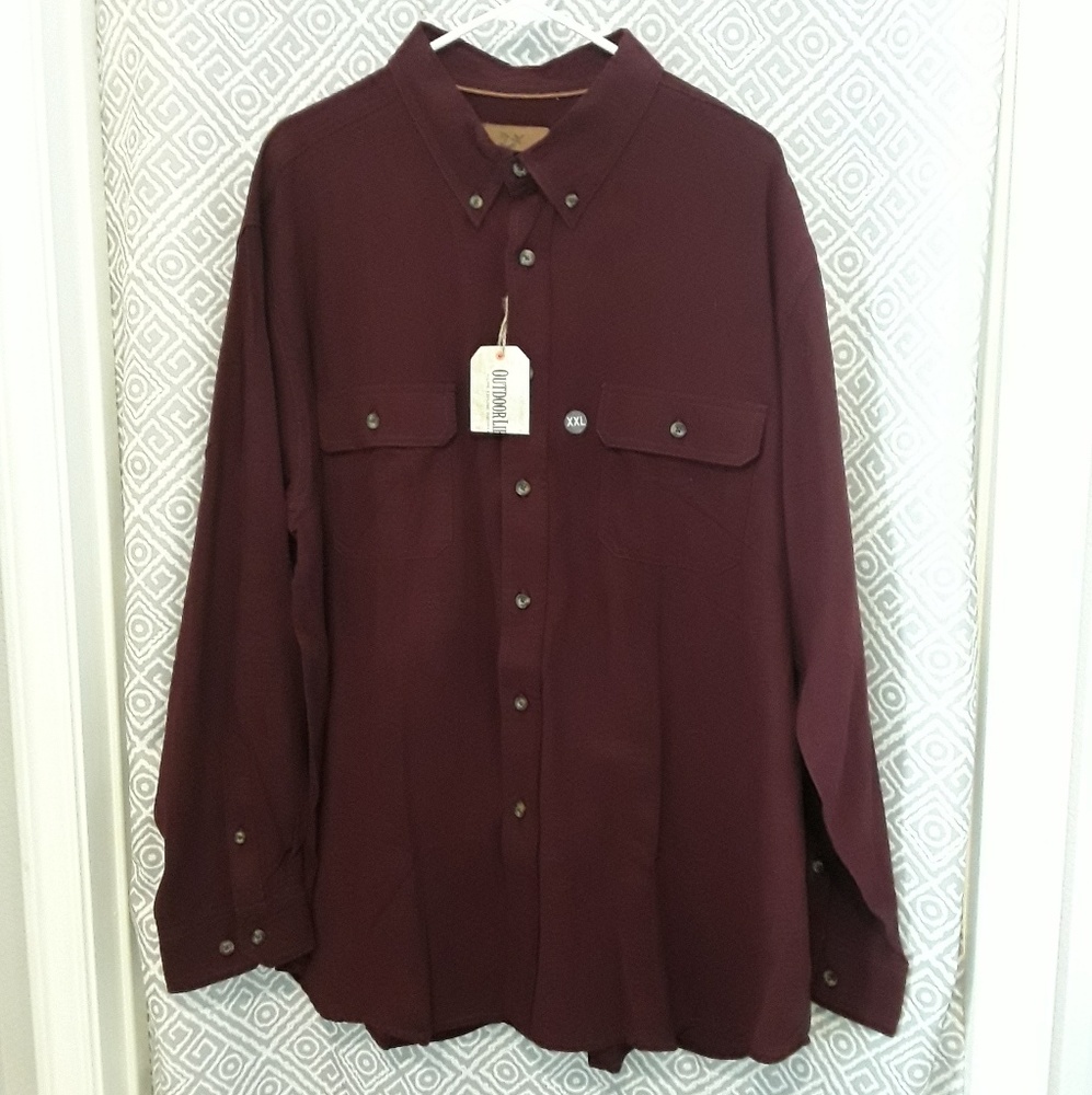 BURGUNDY BUTTON UP Men's long sleeve SHIRT XXL